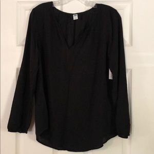 Black Sheer V-Neck Top